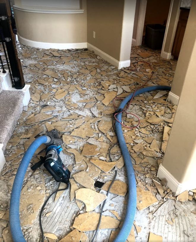 ceramic tiles removed from floor